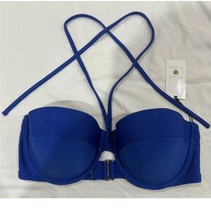 Shade & Shore Blue Ribbed Bikini Top 36C Push-Up Underwire Swim NWT